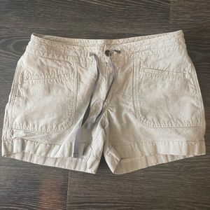 The north face trekking shorts. Grey and white vertical stripe. Size 6.